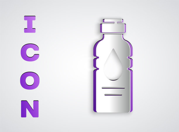 剪纸瓶水图标孤立在灰色背景。苏打水饮料标志。纸艺术风格。矢量图图片下载