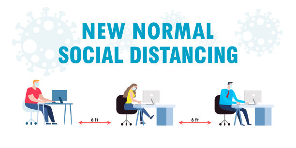 团队合作的社交距离理念，使商务办公人员在工作中保持新的正常生活方式。阻止covid-19冠状病毒在白色背景矢量图上分离图片下载