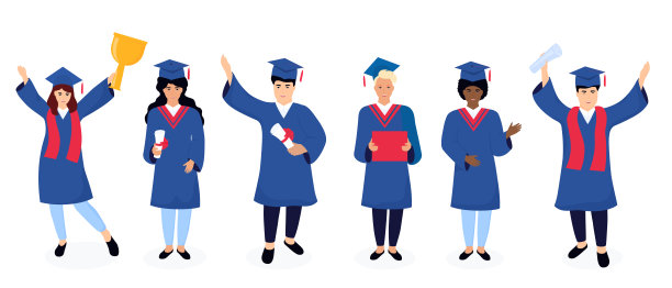 一群多民族的毕业生穿着毕业礼服，戴着学士帽庆祝他们完成学业。2020级图片下载