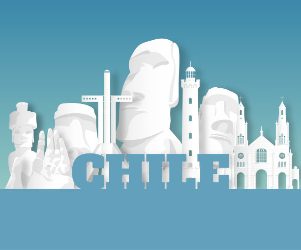 智利地标环球旅行和旅程论文背景。矢量设计模板。用于您的广告，书籍，横幅，模板，旅游业务或演示。图片下载