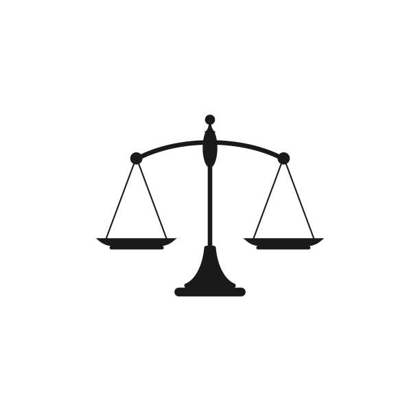 白色背景上的黑色机械秤图标，代表公正与法律图片下载