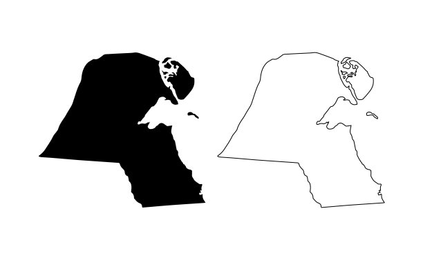 科威特地图剪影线国家亚洲地图插图矢量轮廓亚洲孤立在白色的背景图片下载