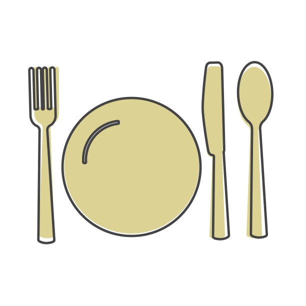 刀、叉、匙、盘。餐具。桌子设置卡通风格的白色孤立的背景。图片下载