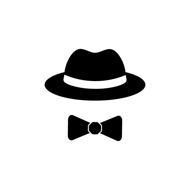 男配件帽子和领带。黑色图标孤立在白色背景。矢量插图。优雅的男装店标志设计。图片下载