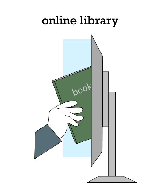 Hand从手机里拿了一本书。在线图书馆。在图书馆打电话。在线教育矢量插图。图片下载