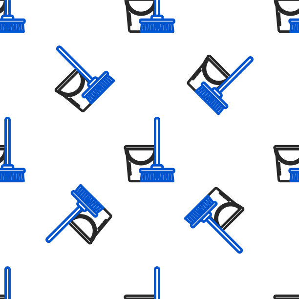 线拖把和桶图标隔离无缝模式的白色背景。清洁服务理念。色彩斑斓的轮廓的概念。向量图片下载