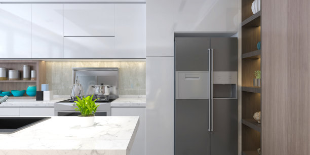 3d渲染家庭室内厨房和餐厅空间图片下载