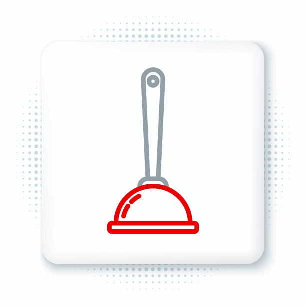 用于管道清洗的木制手柄橡胶柱塞，图标隔离在白色背景上。刷马桶的刷子。色彩斑斓的轮廓的概念。向量图片下载