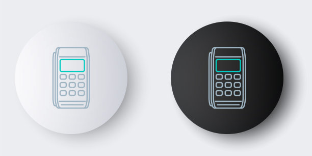 线Pos终端图标隔离在灰色背景。支付终端交易。用卡付款。色彩斑斓的轮廓的概念。向量图片下载