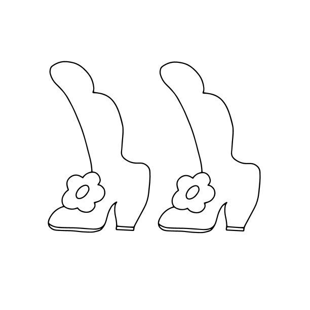 线性黑白手绘在涂鸦风格的卡通矢量插图女巫的鞋子，简单的绘画为秋季节日庆祝设计图片下载