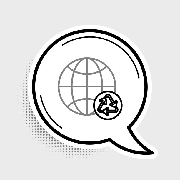 线行星地球和回收图标孤立在灰色背景。环境的概念。色彩斑斓的轮廓的概念。向量图片下载
