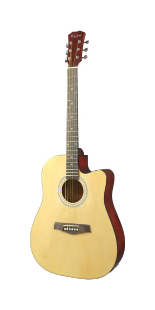 轻木原声民谣吉他，弦乐器孤立的白色背景图片下载