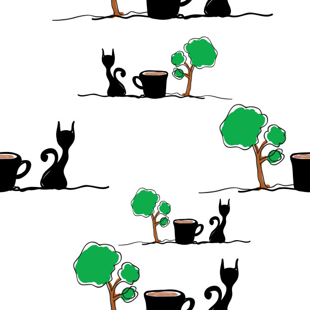 可爱的黑白猫无缝图案背景设计矢量eps.10图片下载