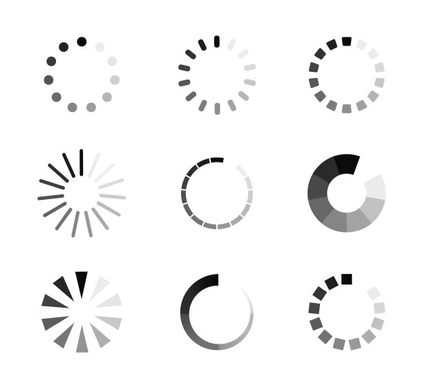 加载器图标的上传时间在网站。网页下载符号的进度。视频等待按钮。数据处理图标。计算机上的web登录下载状态。设计矢量。图片下载