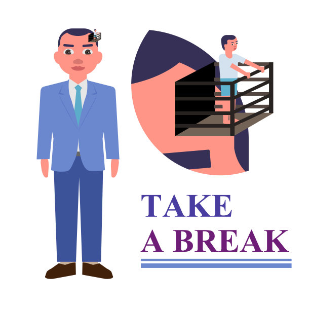 一个穿着休闲装的小个子男人从他高大的身体里走出来放松或者从严肃的活动中休息一下。图片下载