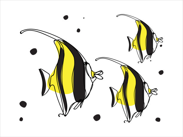 线型的海鱼。海洋生物的程式化插图图片下载