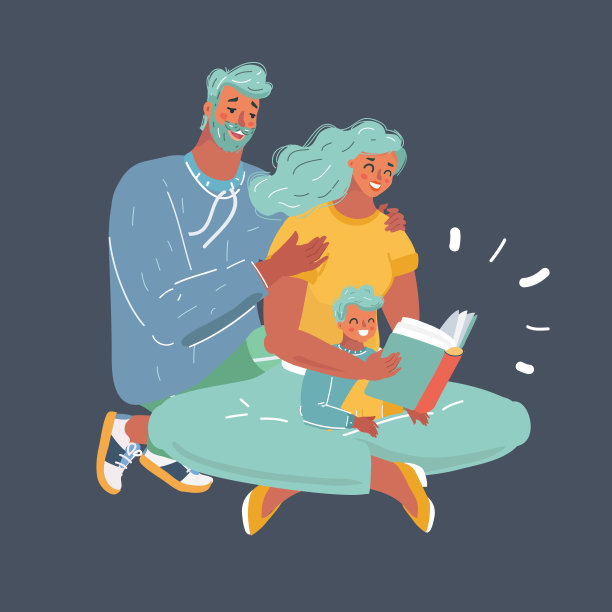 父亲母亲和儿子在读书。图片下载