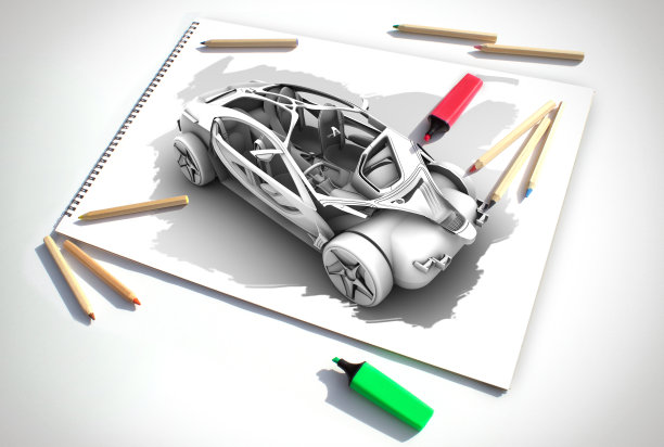 未来概念车的素描书设计图片下载