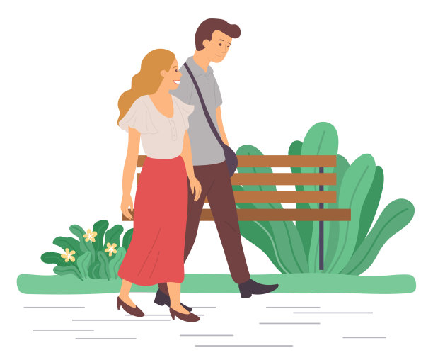 男人和女人一起在公园里散步图片下载