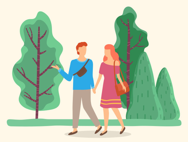 情侣手牵着手在夏日公园散步图片下载