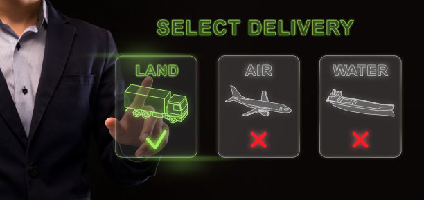 拼贴与词选择交付和年轻的商人在透明屏幕上选择船运变体图片下载