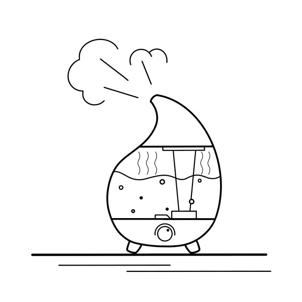 白色背景上的加湿器与蒸汽的轮廓图。家里舒适。芳香疗法设备。向量轮廓对象图片下载