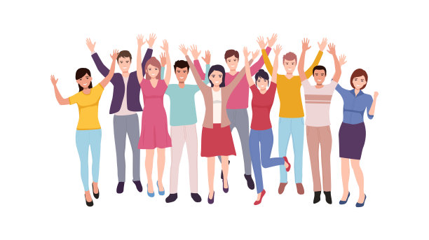 疫情封锁隔离结束后，一群快乐的人举手庆祝成功图片下载