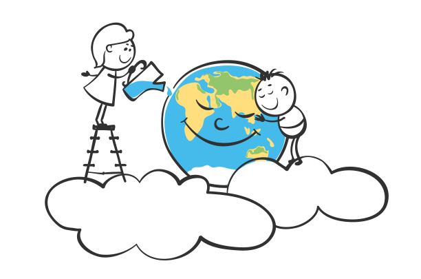 男孩和女孩照顾地球。图片下载