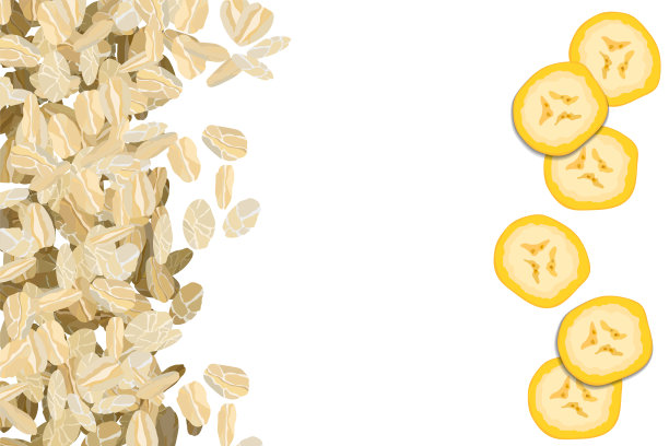 滚动燕麦与香蕉背景矢量插图图片下载