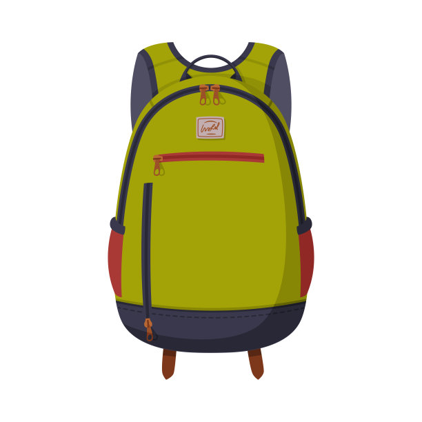 绿色背包为学童或学生，背包旅行袋的正面视图平坦风格矢量插图图片下载