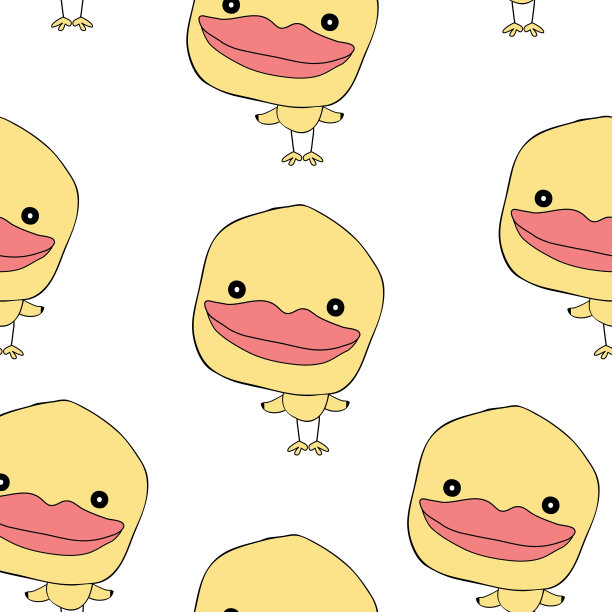 可爱的黄色鸭子手绘无semeless图案设计的艺术和打印矢量eps图片下载
