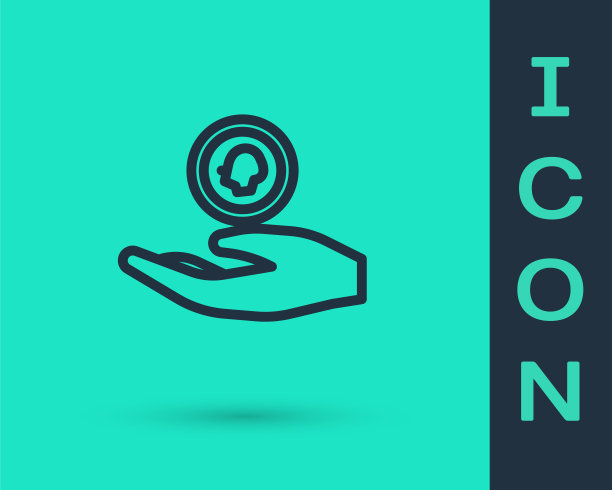 黑线手握硬币金钱图标孤立在绿色背景。美元或美元符号。现金银行货币符号。矢量图图片下载