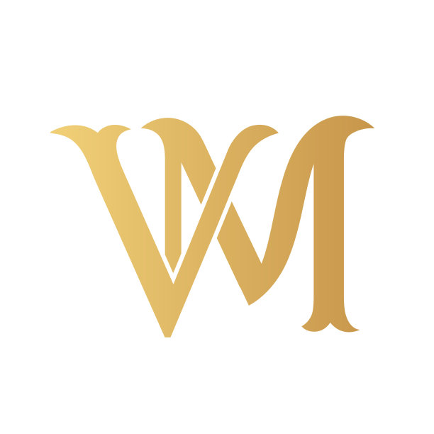 金色VM字母孤立在白色。图片下载