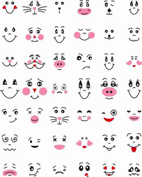 卡通风格的脸，眼睛和嘴。图片下载