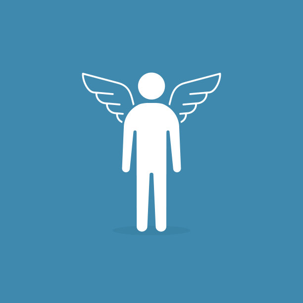 天使，有翅膀的商人投资人。商业天使。投资。矢量孤立插图上的蓝色背景图片下载