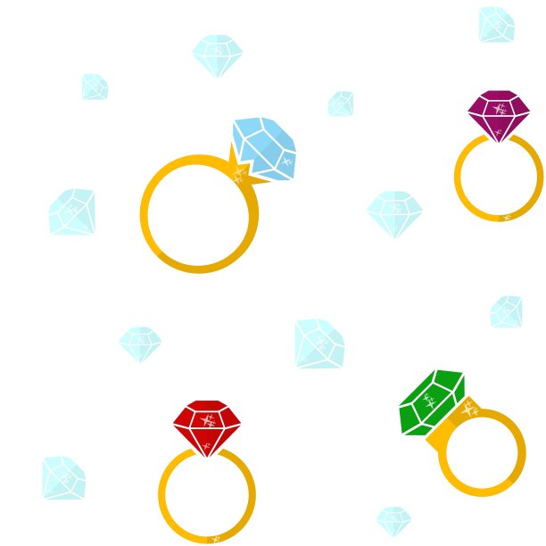 无缝模式的戒指与宝石。矢量插图重复的背景与时尚的珠宝。图片下载