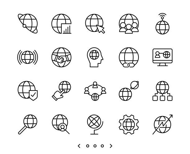 地球仪和世界连接线图标集图片下载