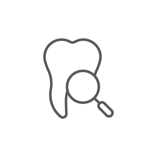 牙齿与放大镜矢量图标符号和符号孤立在白色背景图片下载