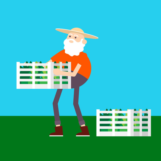 老旧用卡车装载植物盒子。彩色插图。图片下载