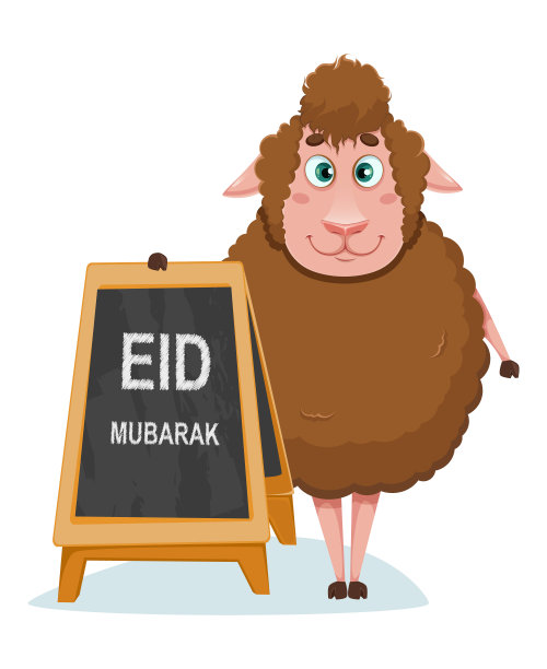 宰牲节穆巴拉克。有趣的卡通绵羊图片下载