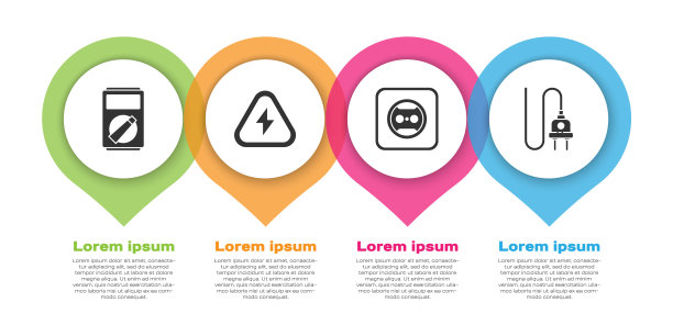 设置万用表，高压，电源插座和电源插头。业务信息模板。向量图片下载