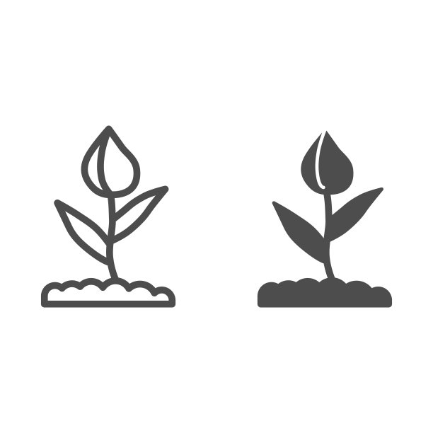 花芽线和固体图标，花的概念，封闭的郁金香芽与叶子标志在白色的背景，春季花盛开的图标轮廓风格的移动概念和网页设计。矢量图形。图片下载