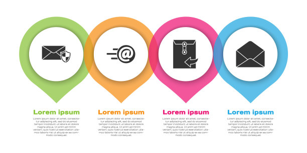 设置信封与盾牌，邮件和电子邮件，信封和信封。业务信息模板。向量图片下载
