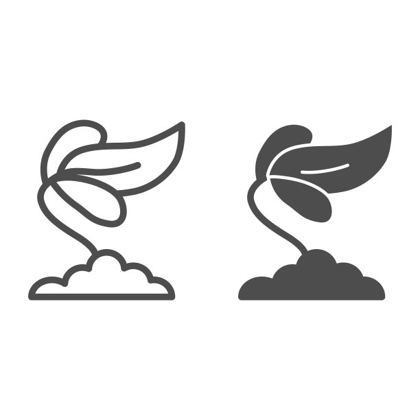 鸢尾花线条和实体图标，花卉概念，白色背景上的春季花朵盛开标志，移动概念和网页设计的轮廓风格的鸢尾花与叶子图标。矢量图形。图片下载