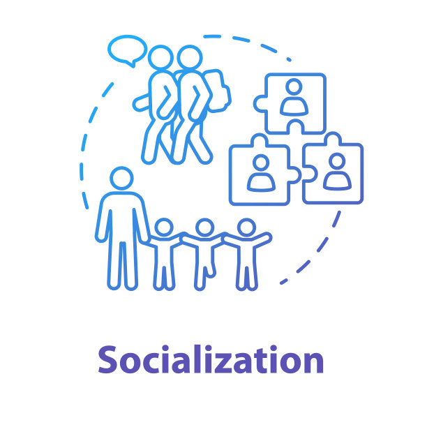 社会化概念图标。学校团体的多样性。包容性的教育。社会适应。关系理念细线插图。矢量隔离轮廓RGB彩色绘图。可编辑的中风图片下载