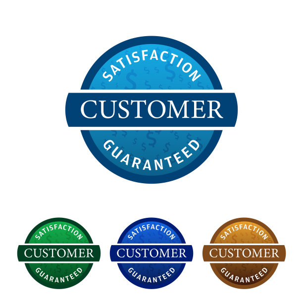 简单和强大的客户满意度保证贴纸，徽章，图标，邮票。孤立在白色背景，矢量插图。图片下载