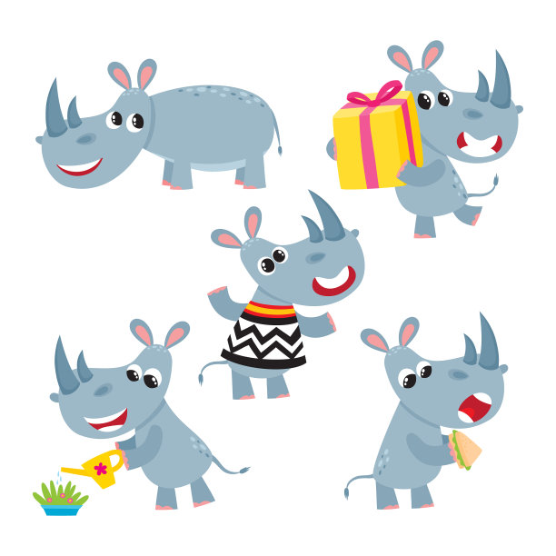 设置卡通动物-犀牛隔离图片下载