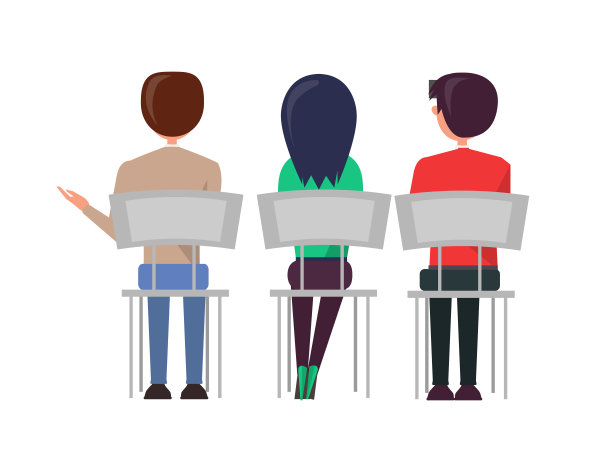 男人女人坐在椅子上，讨论后视图图片下载