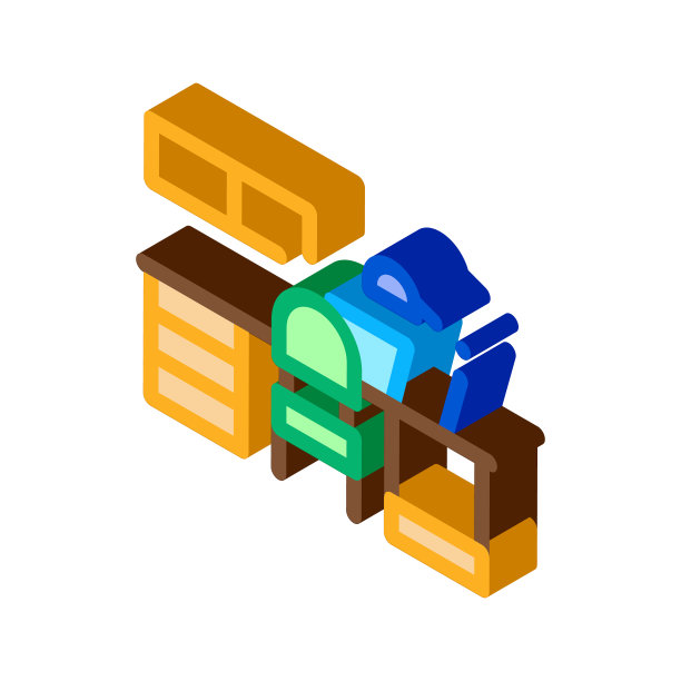 工作场所与灯等距图标矢量插图图片下载