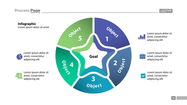 饼图与五部分模板图片下载